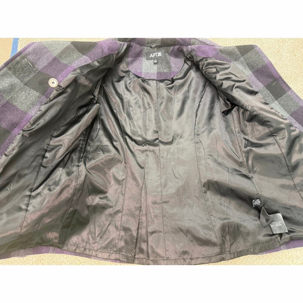 Women’s APT. 9 Plaid Pea Coat Purple Gray Black Medium - Picture 6 of 11